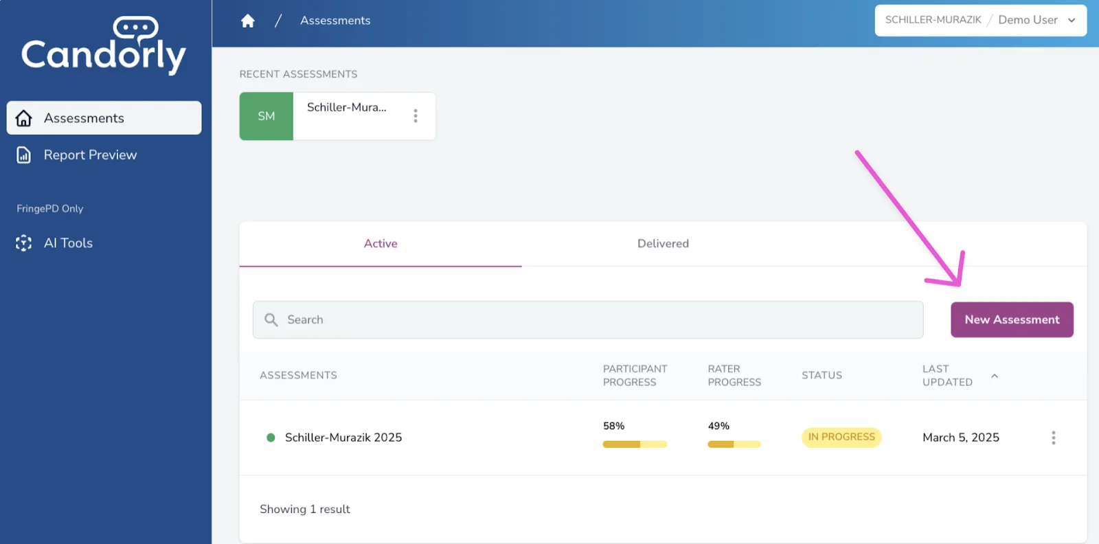 New Assessment button in Candorly