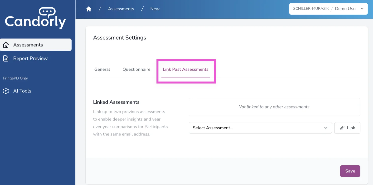 Link Past Assessments interface