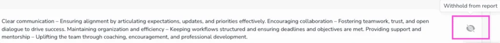 Review Comments with eye icon to withhold comments