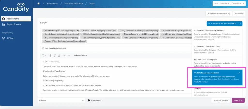 Notify Hub with feedback report email template
