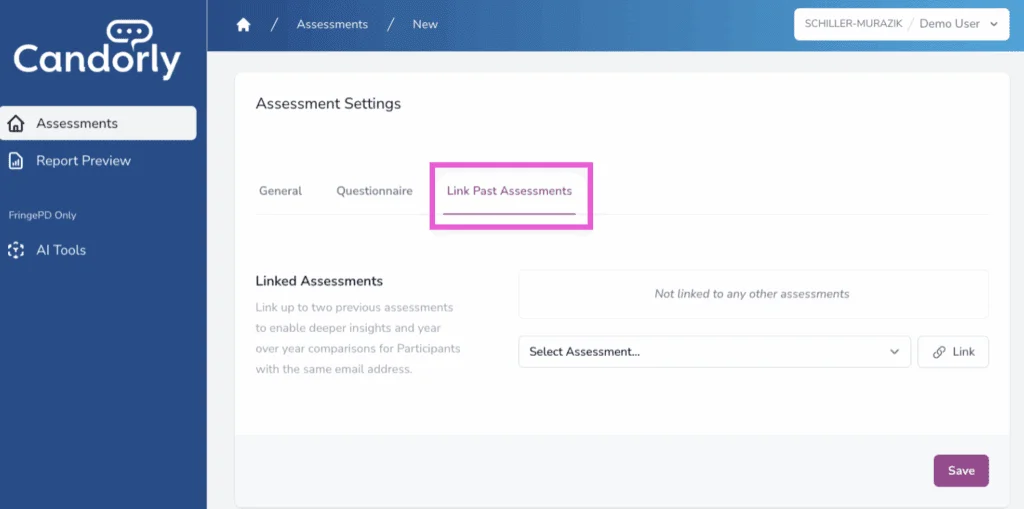 Link Past Assessments interface